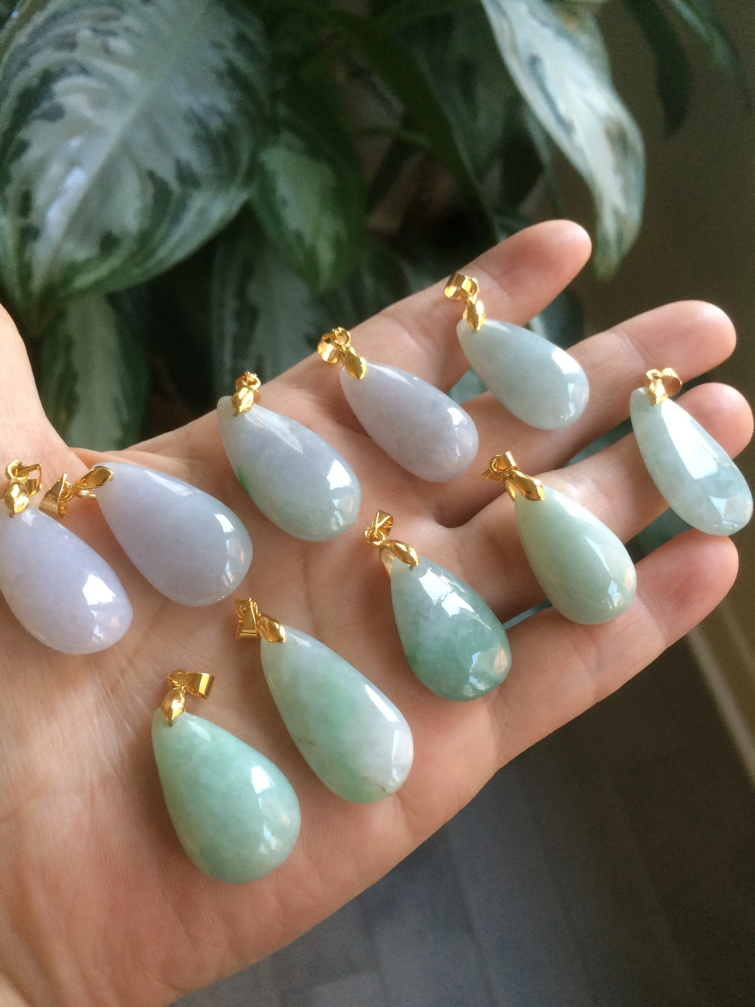 100% natural icy watery green/purple type A jadeite jade water drop pendant necklace group AD23