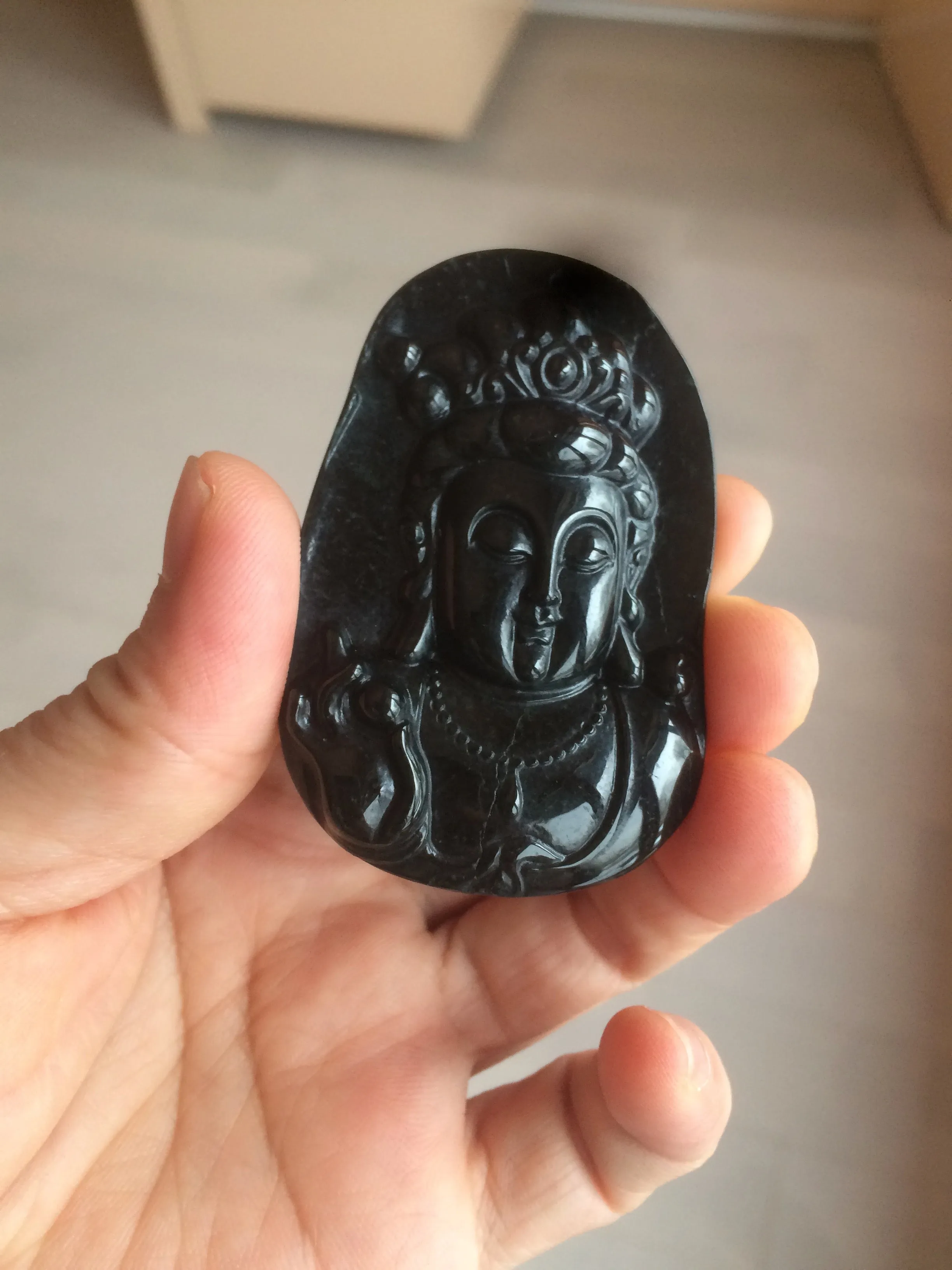 100% Natural type A black jadeite jade(墨翠， mocui) Guanyin pendant BG31-2