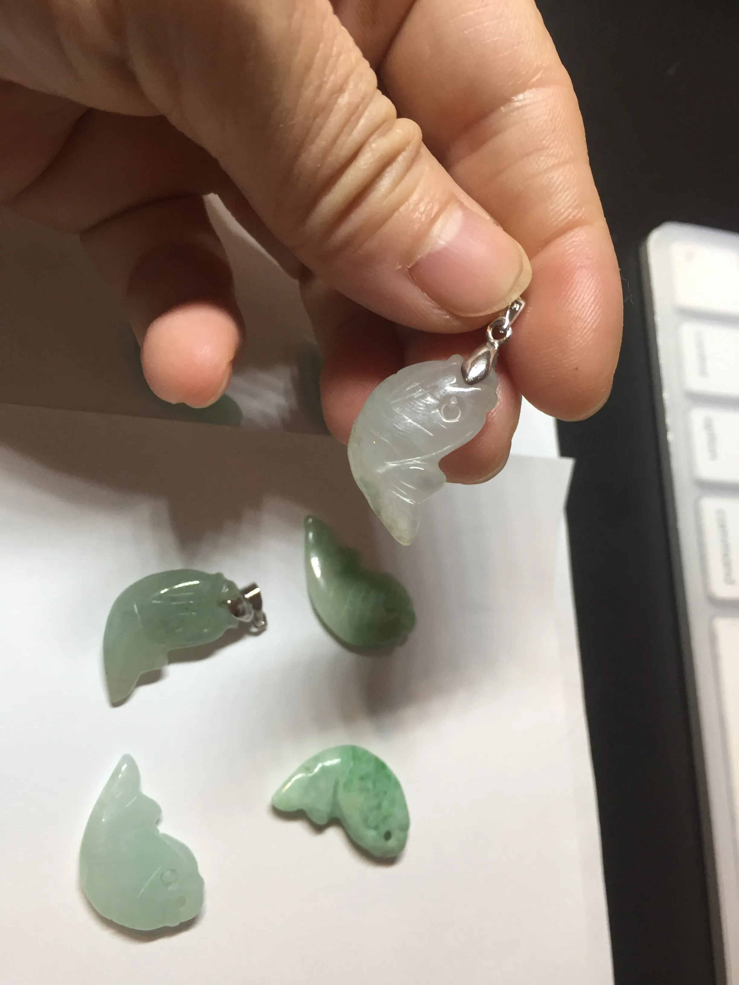 100% Natural type A clear/ sunny green/ purple jadeite jade 3D fish Pendant BL71