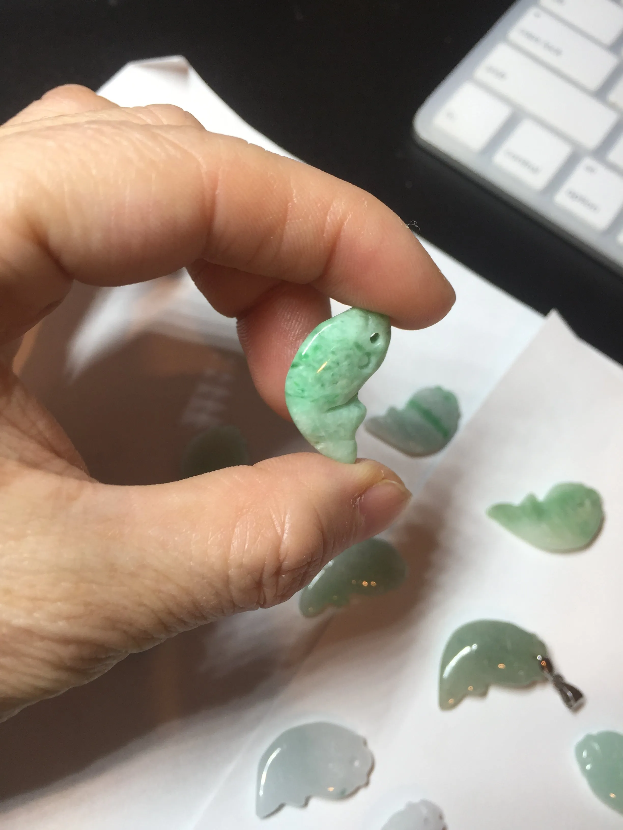 100% Natural type A clear/ sunny green/ purple jadeite jade 3D fish Pendant BL71