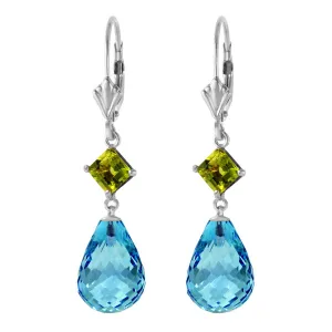 11 Carat 14K Solid White Gold Dedications Peridot Blue Topaz Earrings