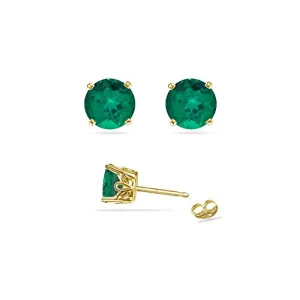 1.30-1.52 Cts of 6 mm AAA Round Lab Created Emerald Scroll Stud Earrings in 14K Yellow Gold