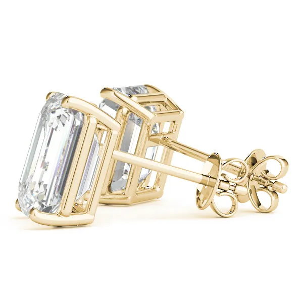 14K Gold Radiant Cut Stud Diamond Earring