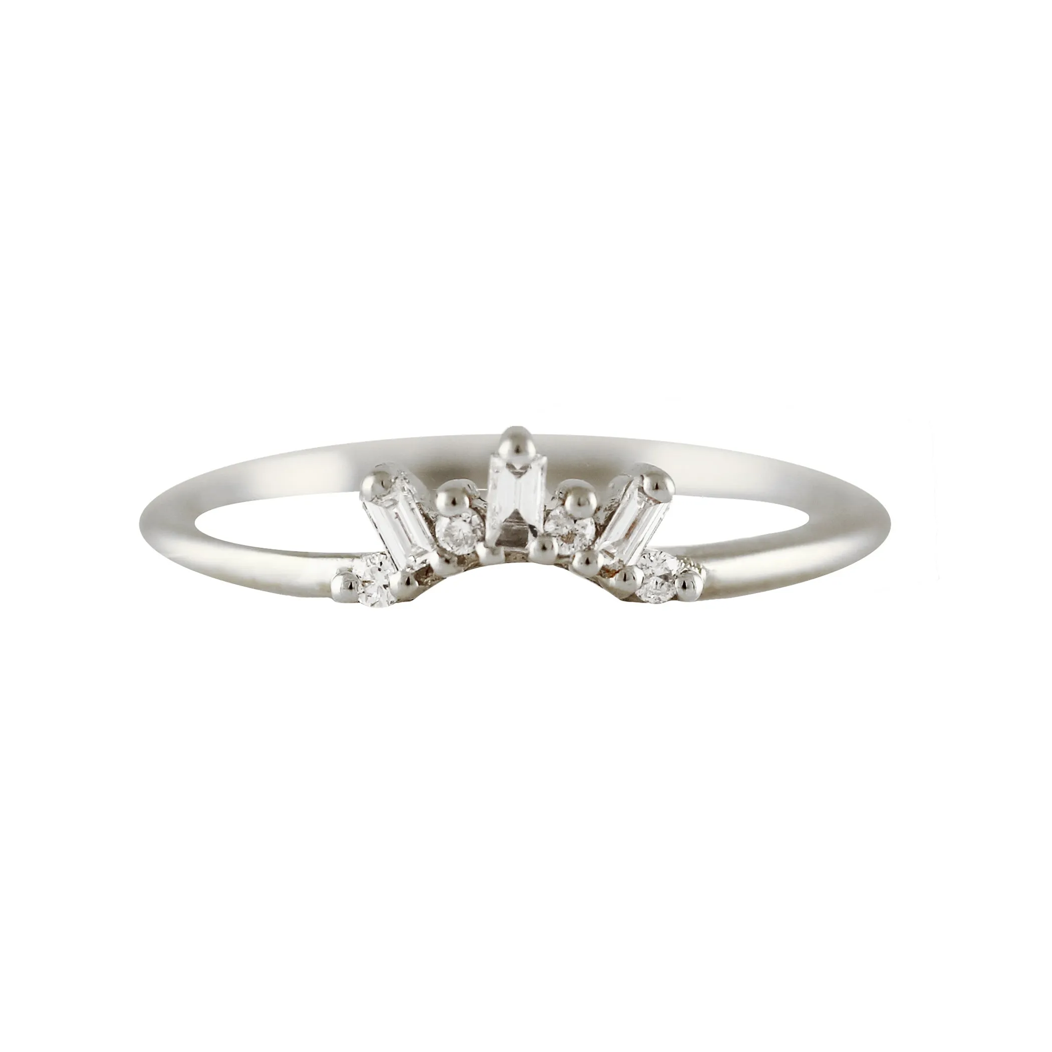 14K TINY BAGUETTE AND ROUND DIAMONDS TIARA RING