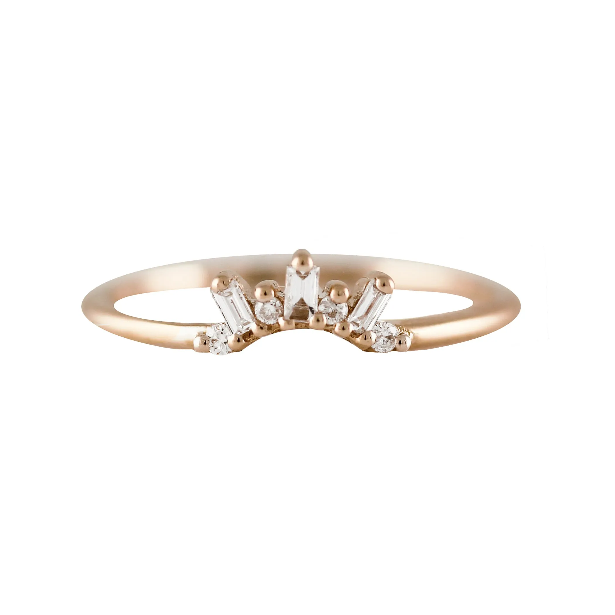 14K TINY BAGUETTE AND ROUND DIAMONDS TIARA RING
