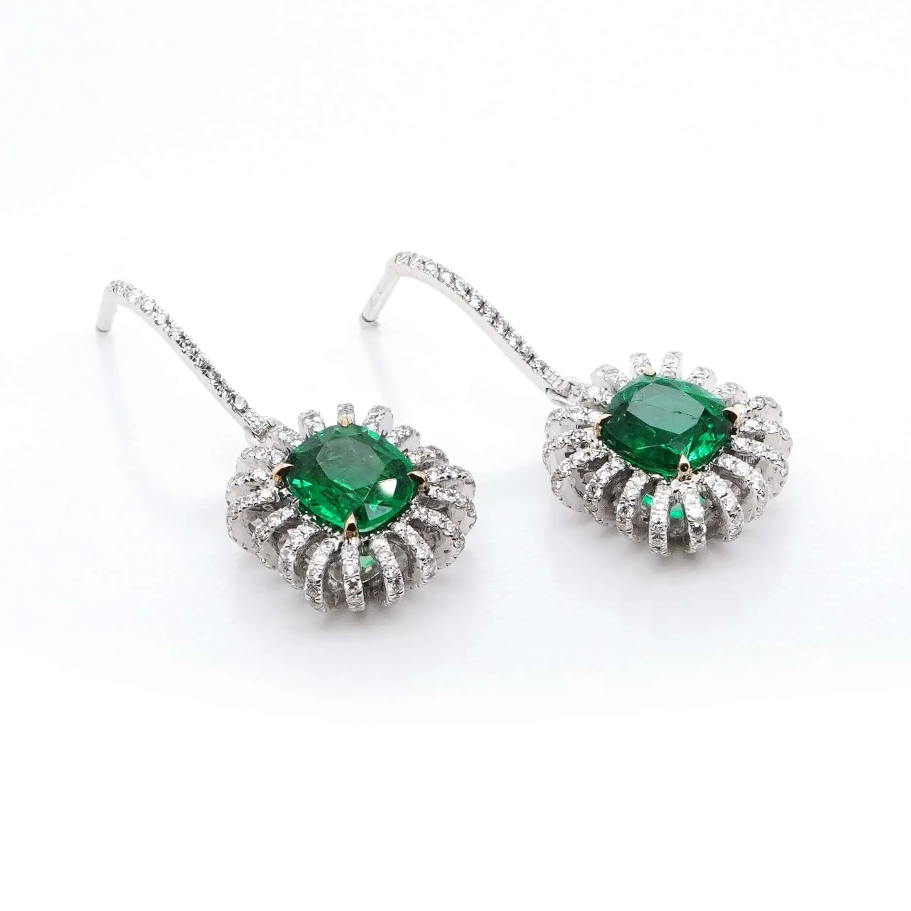 1.56 / 1.23 cts Emerald with Diamond Earrings