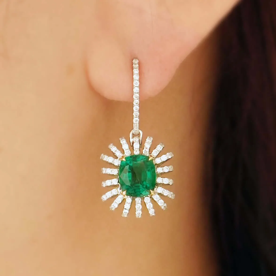 1.56 / 1.23 cts Emerald with Diamond Earrings