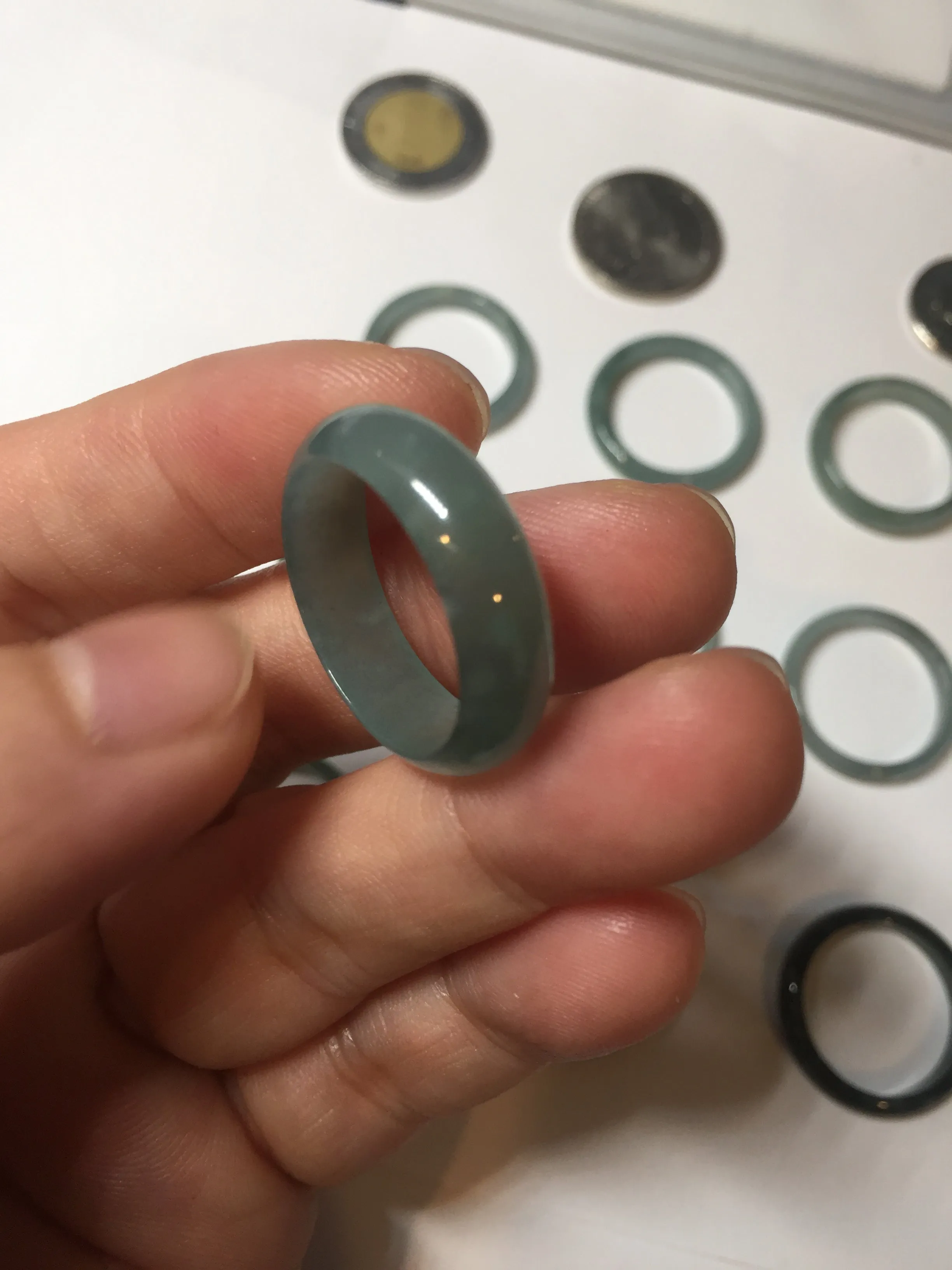 18.1mm size 8 100% natural type A icy watery green/blue slim style Guatemala jadeite jade band ring group  BP75