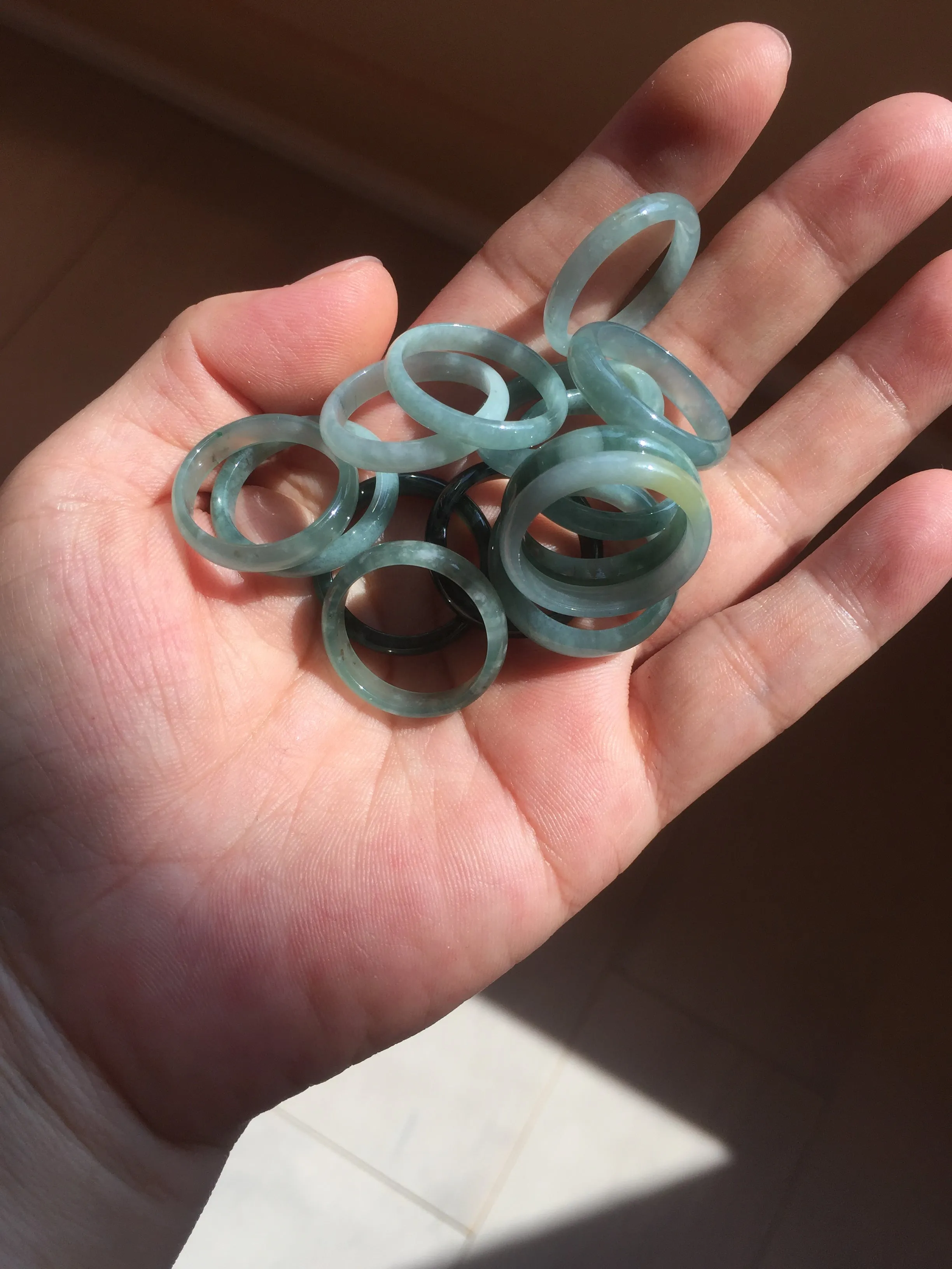 18.1mm size 8 100% natural type A icy watery green/blue slim style Guatemala jadeite jade band ring group  BP75