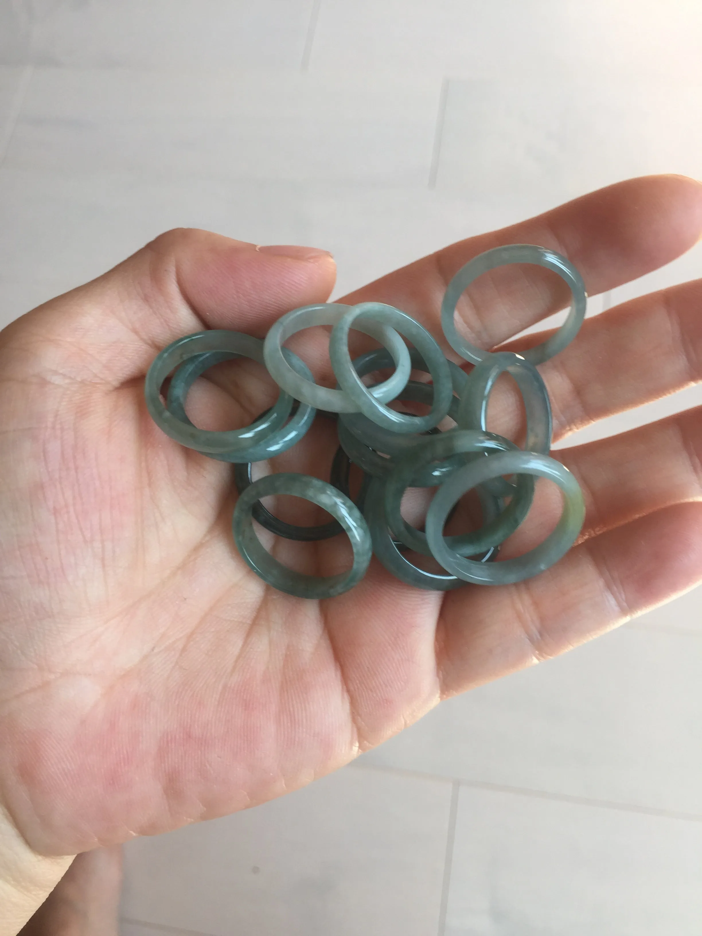 18.1mm size 8 100% natural type A icy watery green/blue slim style Guatemala jadeite jade band ring group  BP75