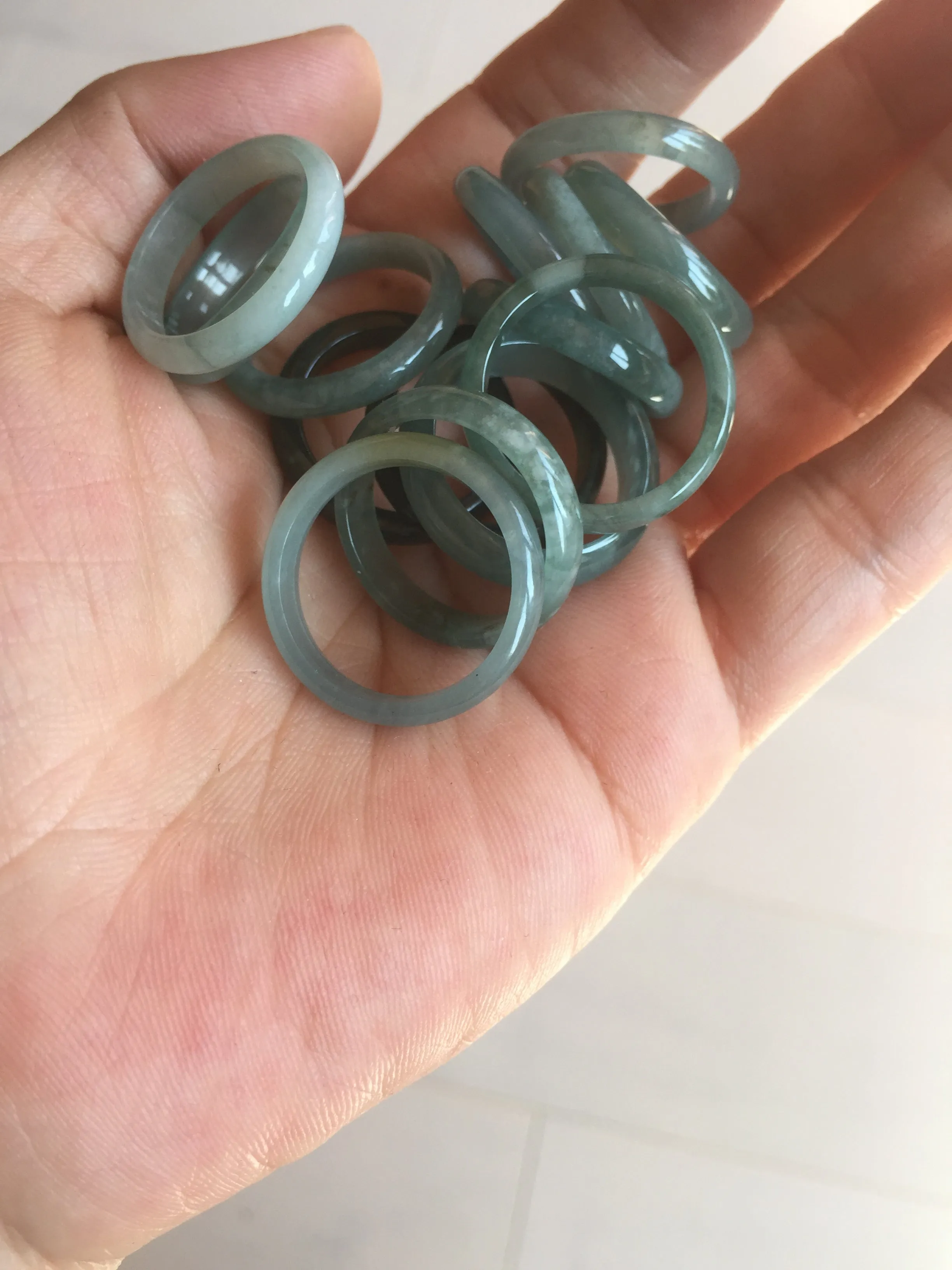 18.1mm size 8 100% natural type A icy watery green/blue slim style Guatemala jadeite jade band ring group  BP75