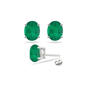 1.82-2.55 Cts of 8x6 mm AA Oval Natural Emerald Stud Earrings in Platinum
