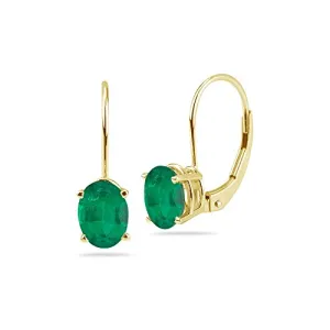 1.82-2.55 Cts of 8x6 mm AA Oval Natural Emerald Stud Earrings with Lever Backs in 14K Yellow Gold
