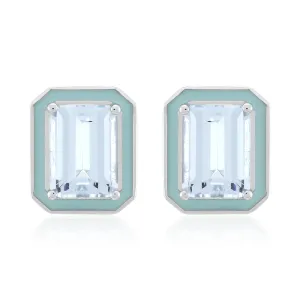 Aquamarine and Enamel Sterling Silver Stud Earrings