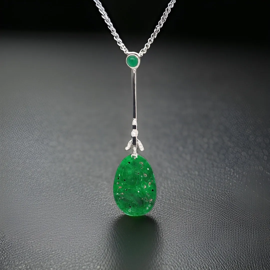 Aristocrat 4.83 cttw Carved Jade and Diamond Pendant 11612