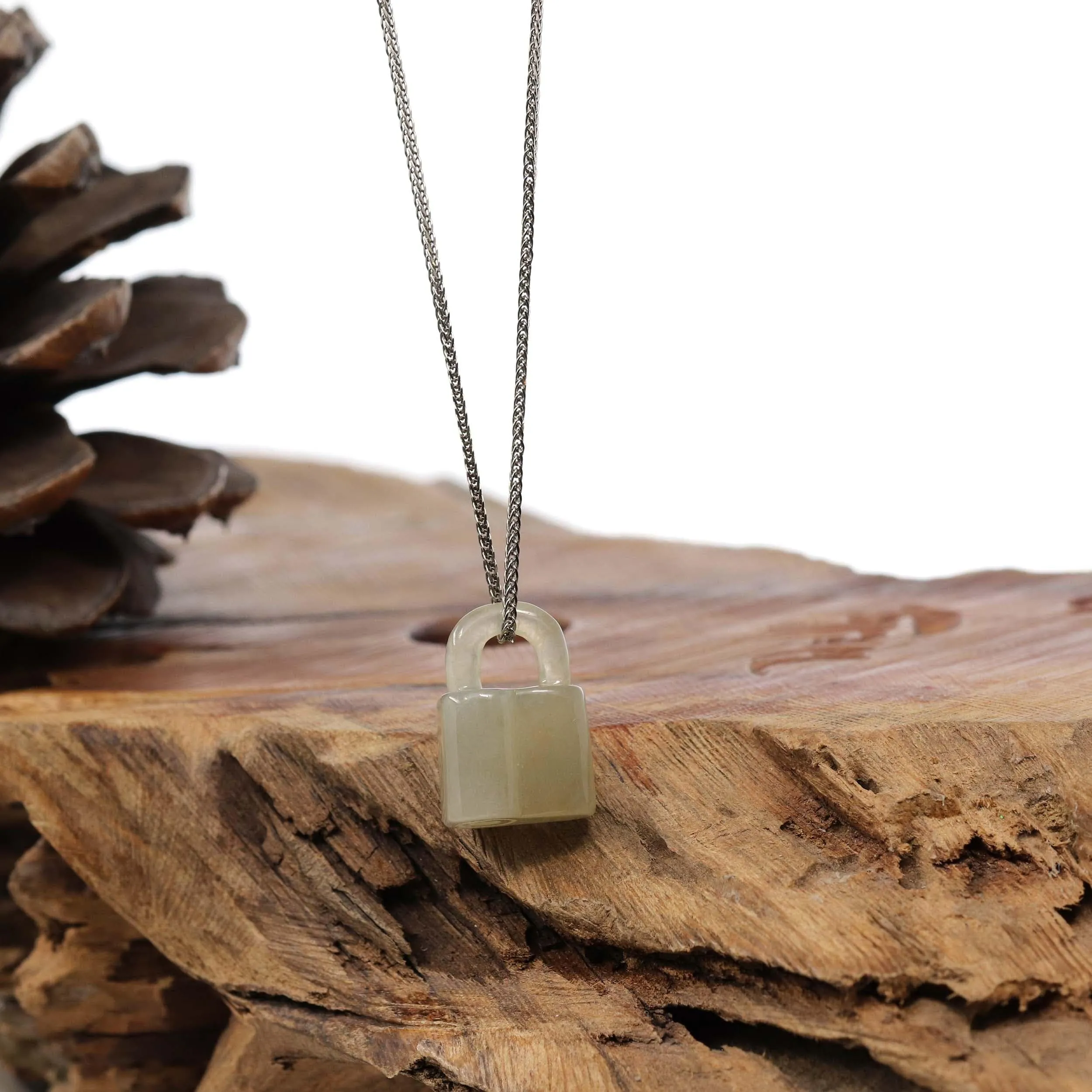 Baikalla Genuine Ice Yellow Jadeite Jade Lock Necklace Pendant