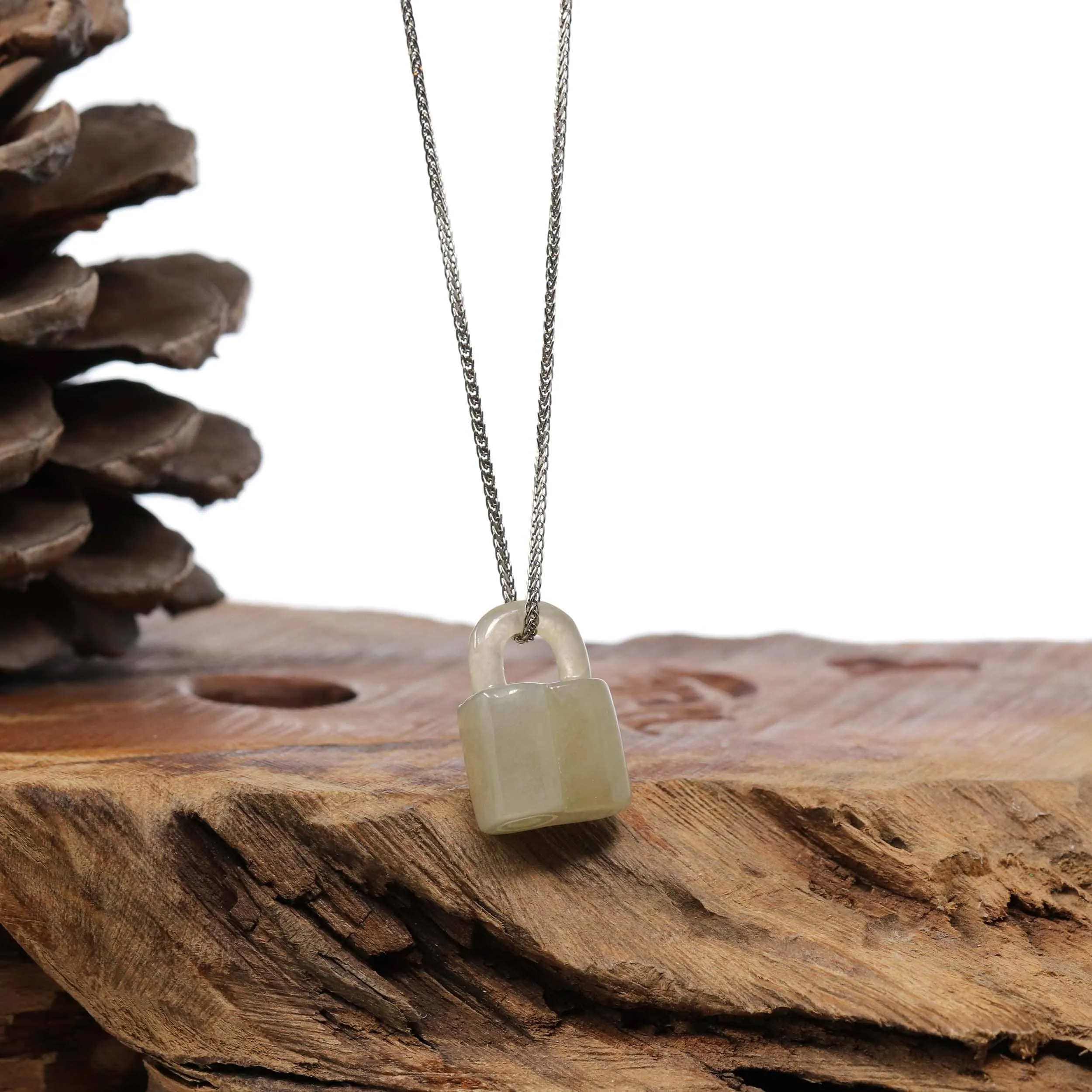 Baikalla Genuine Ice Yellow Jadeite Jade Lock Necklace Pendant