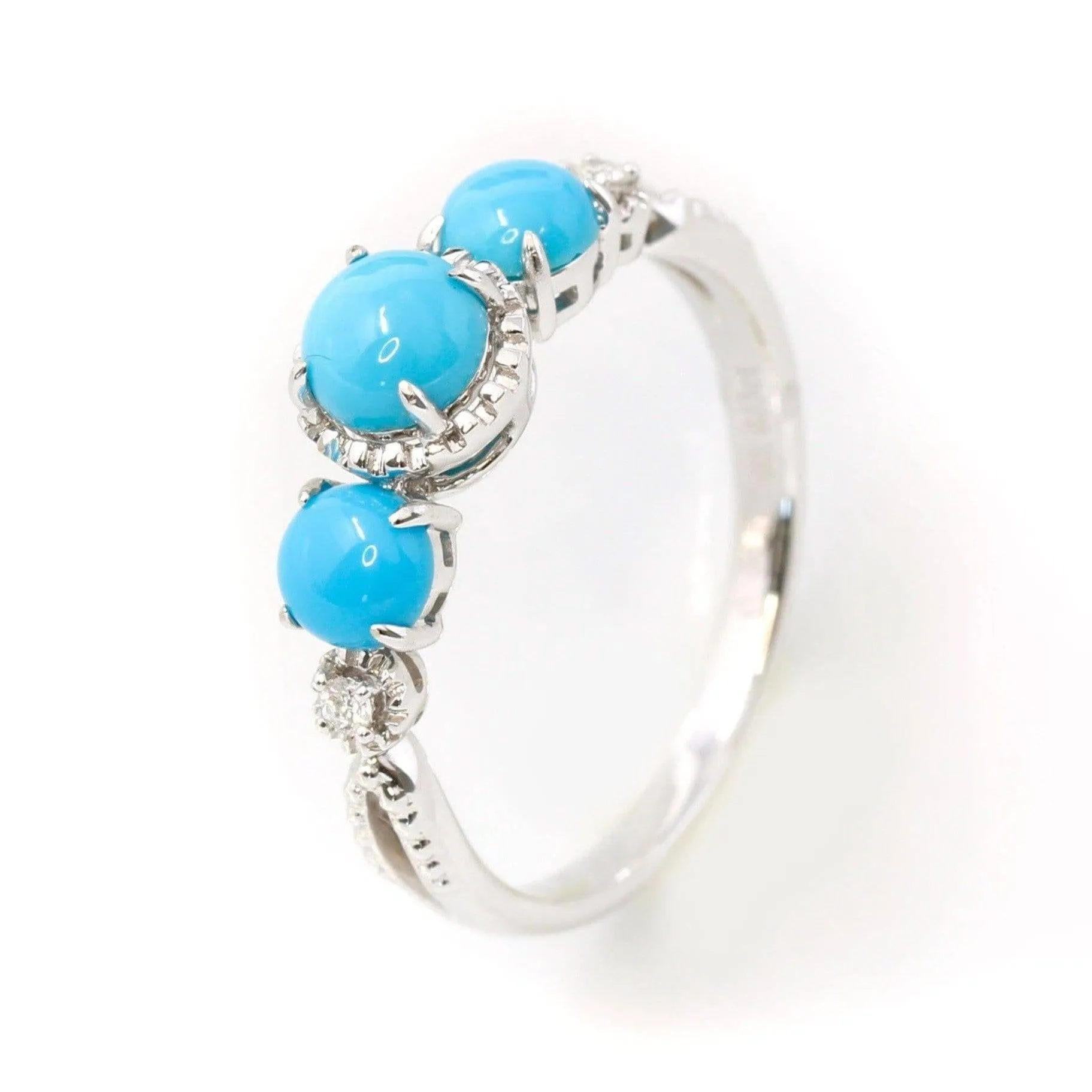 Baikalla™ "Mary" 18k Gold Genuine 3 Stone Persian Blue Arizona Turquoise Engagement Ring
