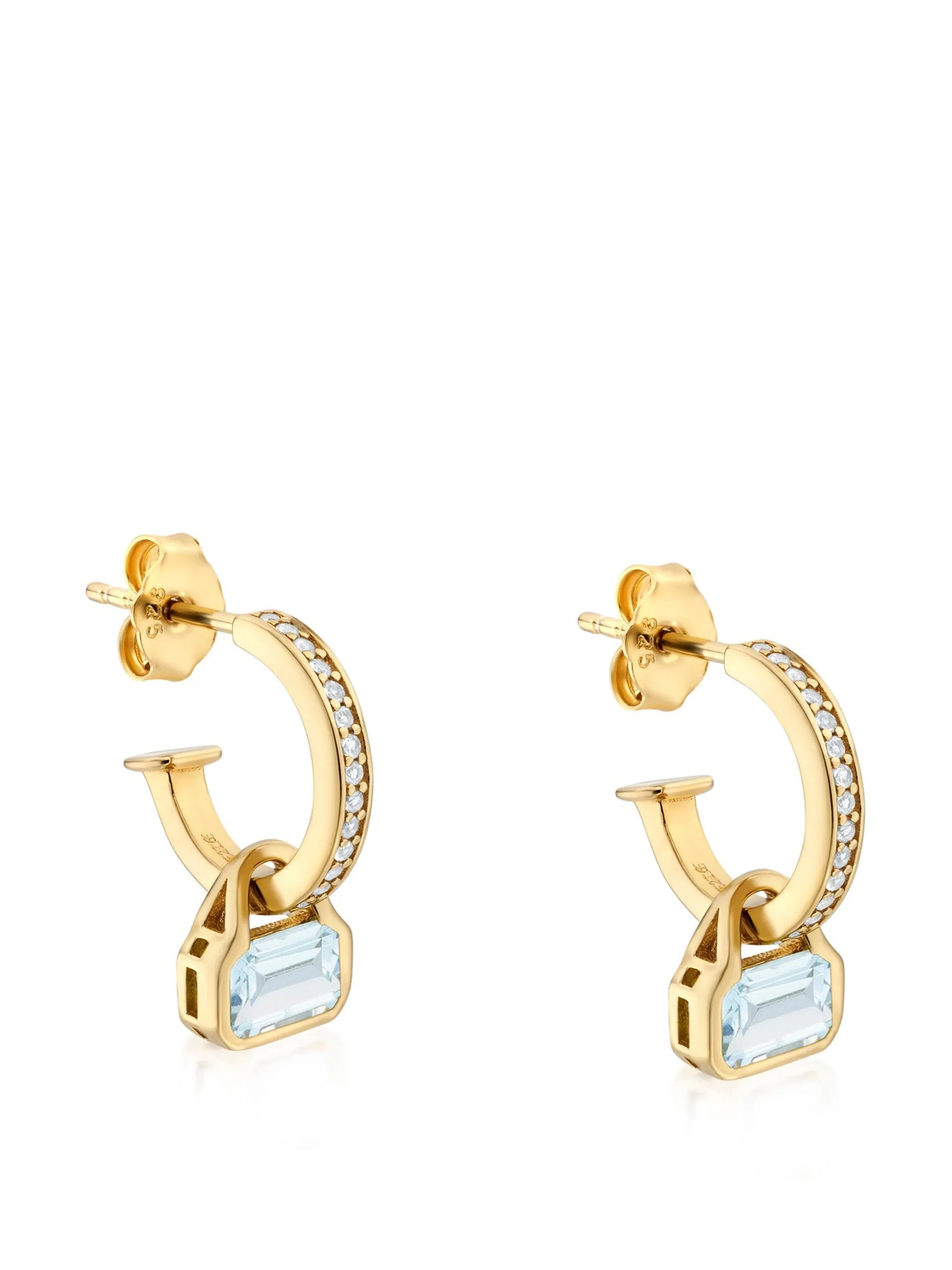 Blue Topaz charms on White Topaz hoops earrings