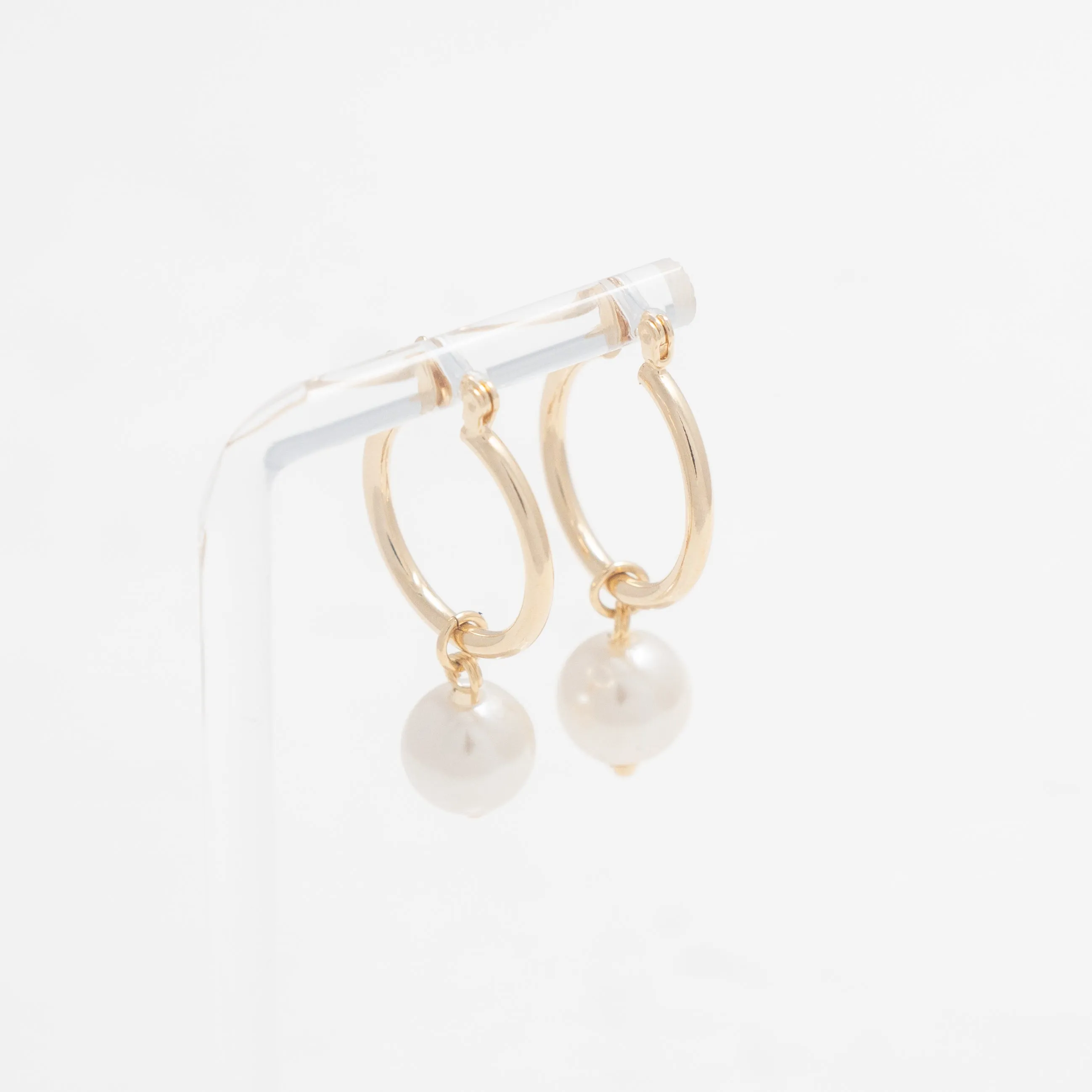 Classic Pearl and Gold Dangle Hoops