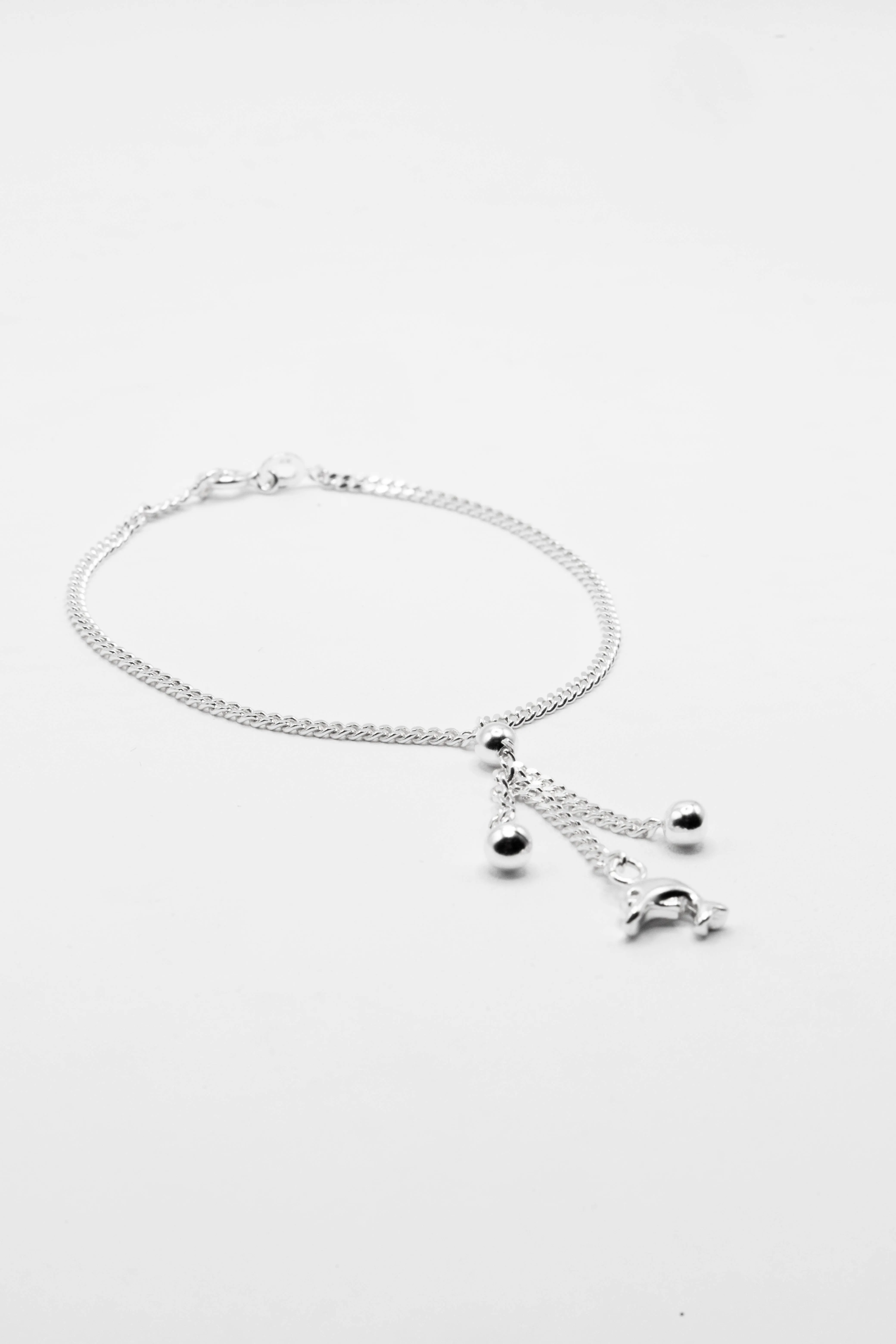 Dangling Dolphine 925 Sterling Silver Charm Bracelet