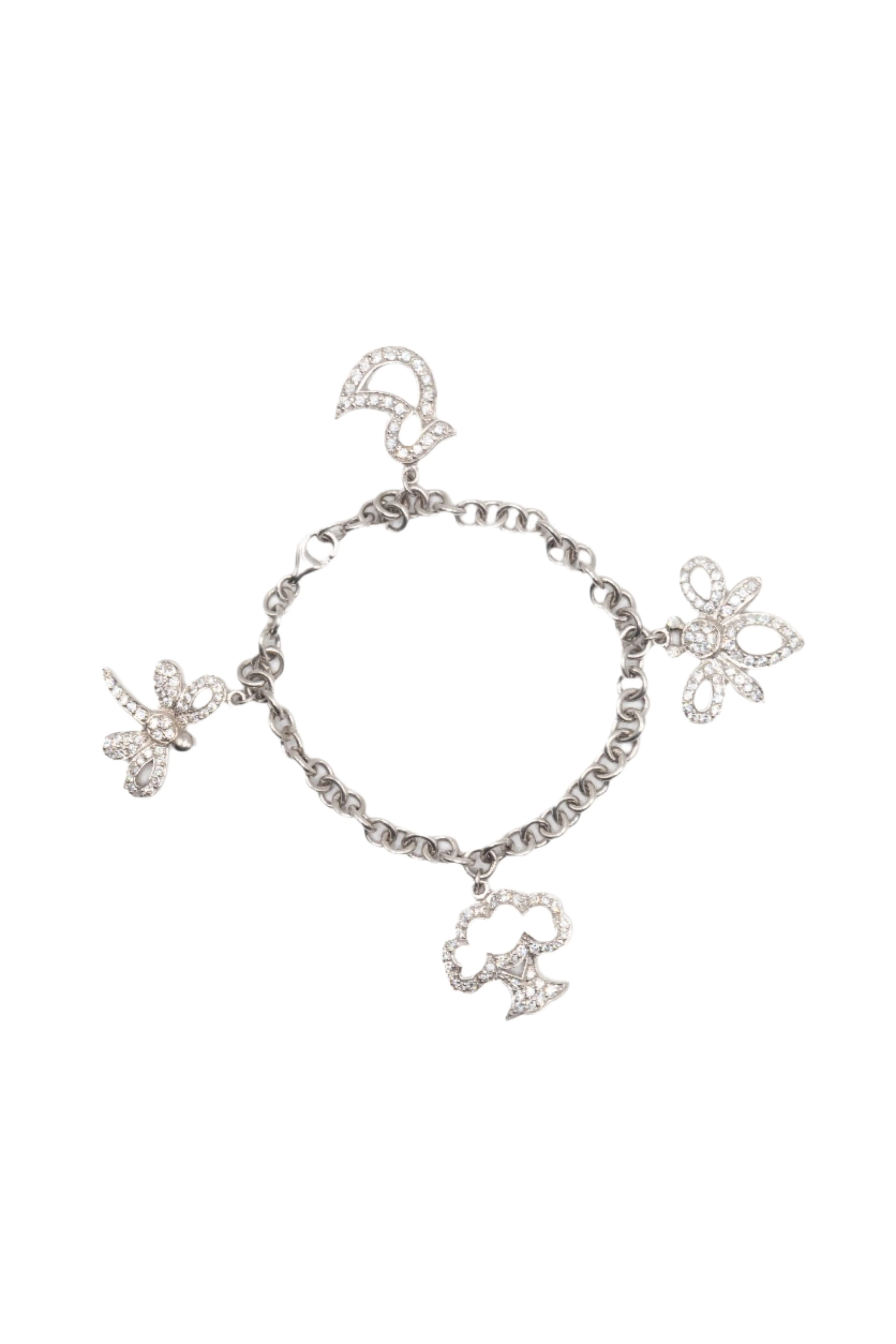 Dangling  Tree, Bee and Duck 925 Sterling Silver Charm Bracelet