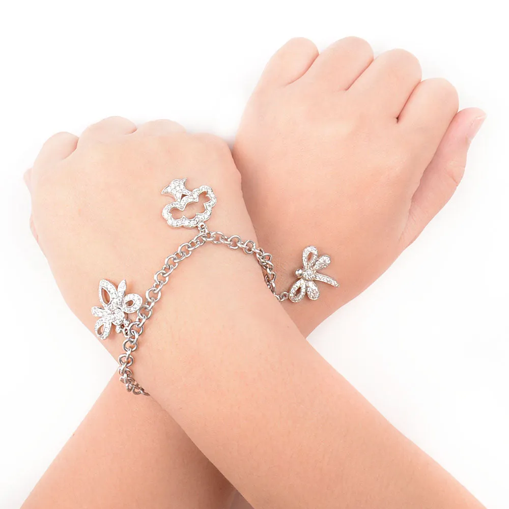 Dangling  Tree, Bee and Duck 925 Sterling Silver Charm Bracelet