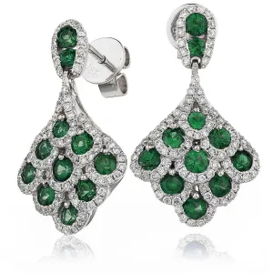 Diamond & Emerald Cluster Drop Earrings 2.00ct
