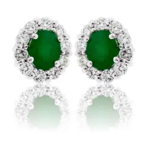 Emerald and Diamond Halo Stud Earrings