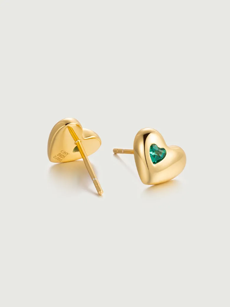Emerald Heart Stud Earrings