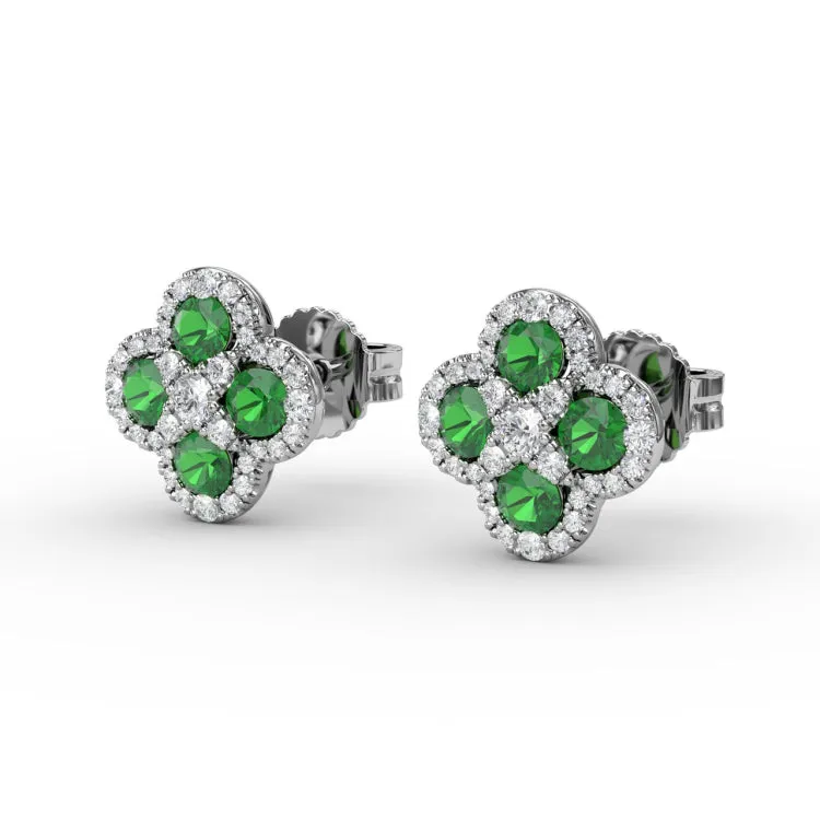 Endless Bliss Emerald and Diamond Cluster Studs