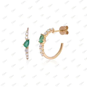 Gold Diamond & Emerald Stud Earring