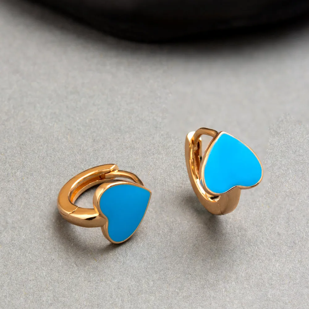 Gold Plated Heart Shaped Enamel Bali Hoops Earring
