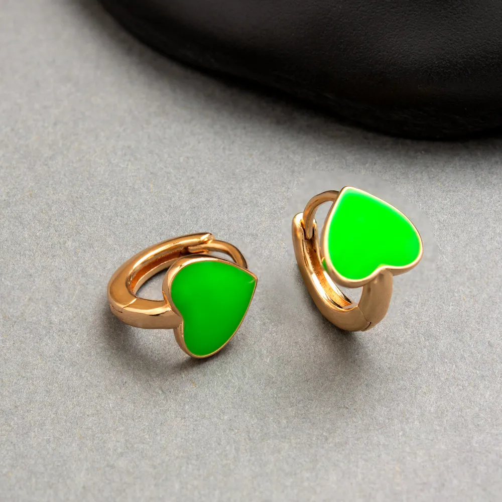 Gold Plated Heart Shaped Enamel Bali Hoops Earring