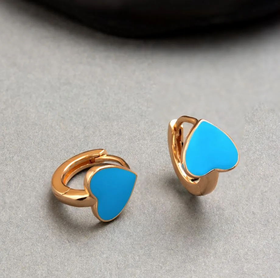 Gold Plated Heart Shaped Enamel Bali Hoops Earring