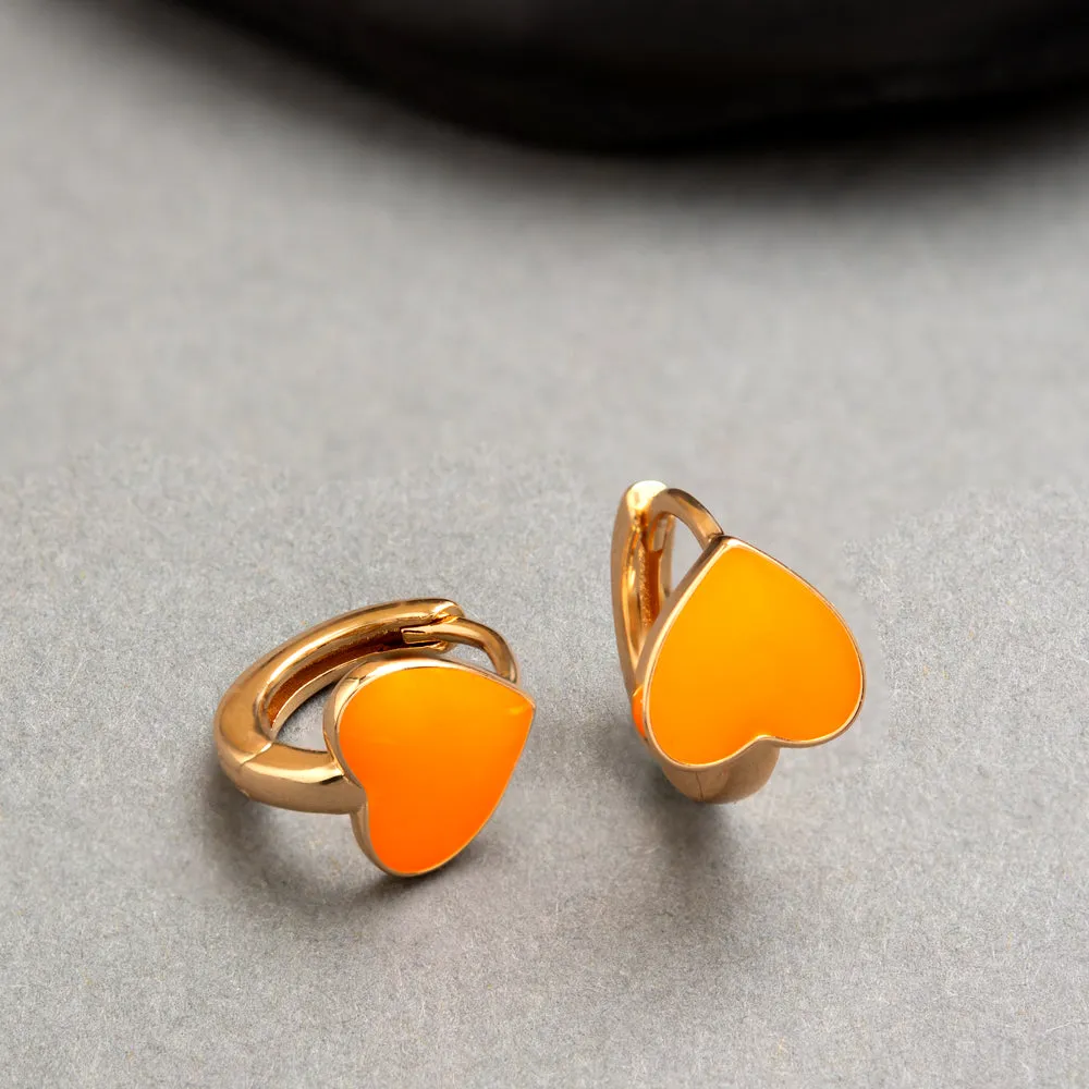 Gold Plated Heart Shaped Enamel Bali Hoops Earring