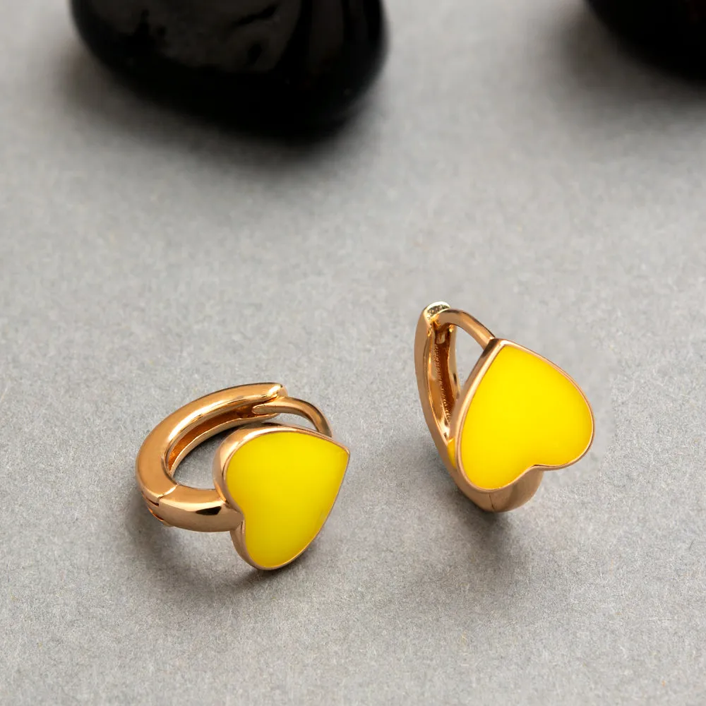 Gold Plated Heart Shaped Enamel Bali Hoops Earring