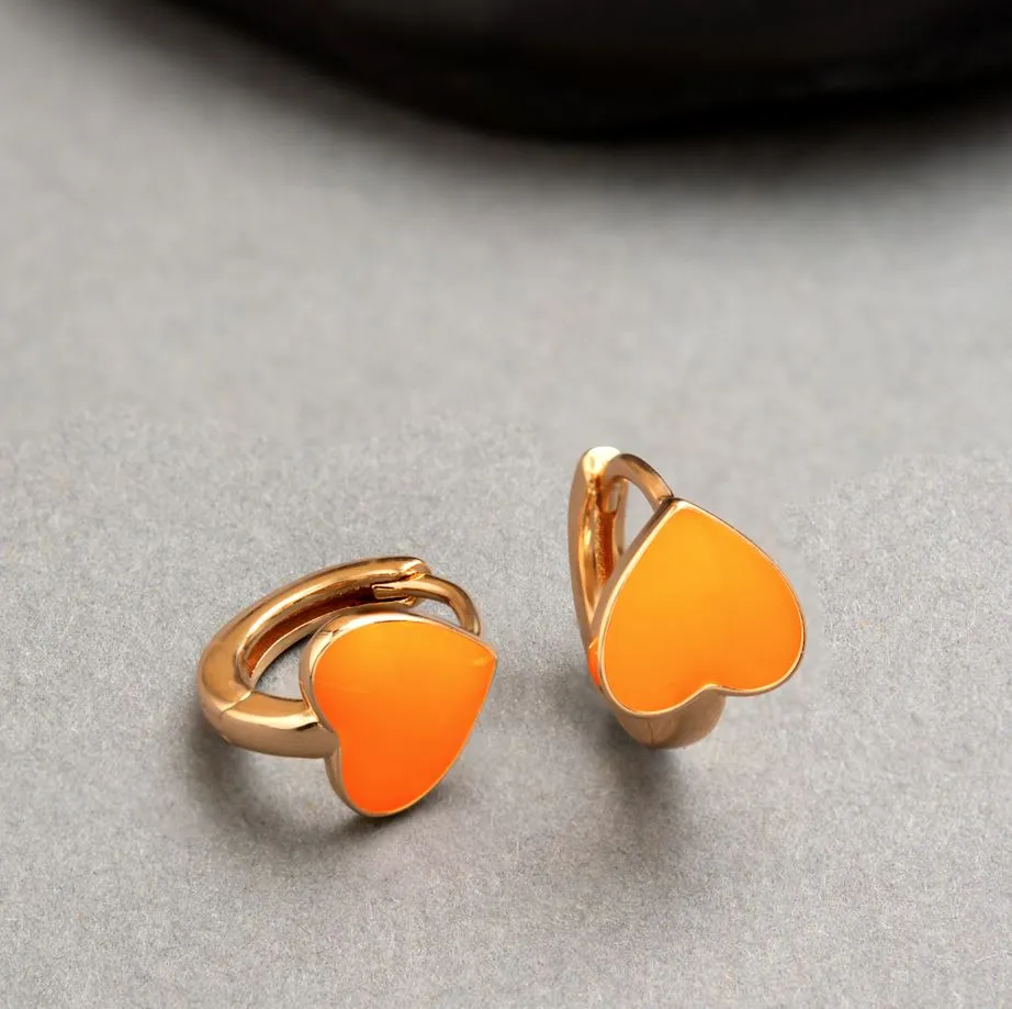 Gold Plated Heart Shaped Enamel Bali Hoops Earring