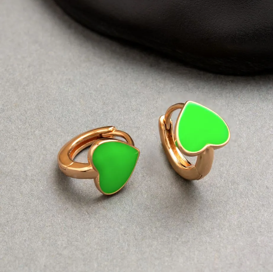 Gold Plated Heart Shaped Enamel Bali Hoops Earring