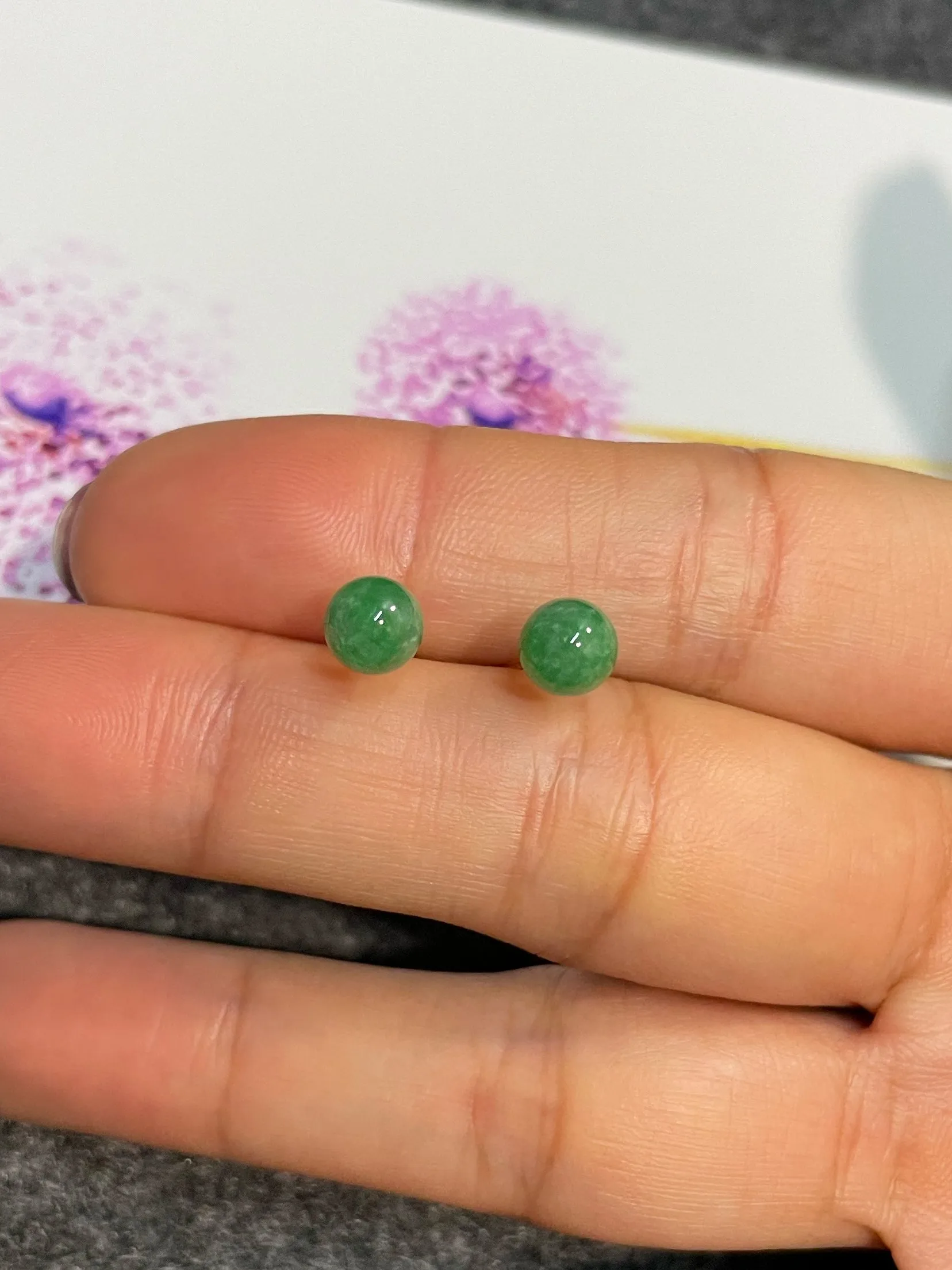 Green Jade Ball Earrings (NJE183)