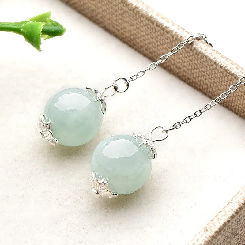 Light Green Round Bead Jadeite Earrings-Tajade