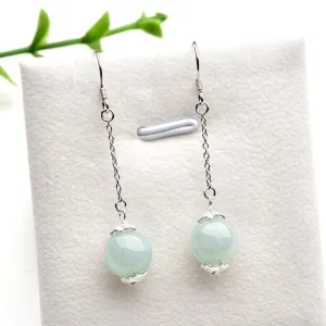 Light Green Round Bead Jadeite Earrings-Tajade
