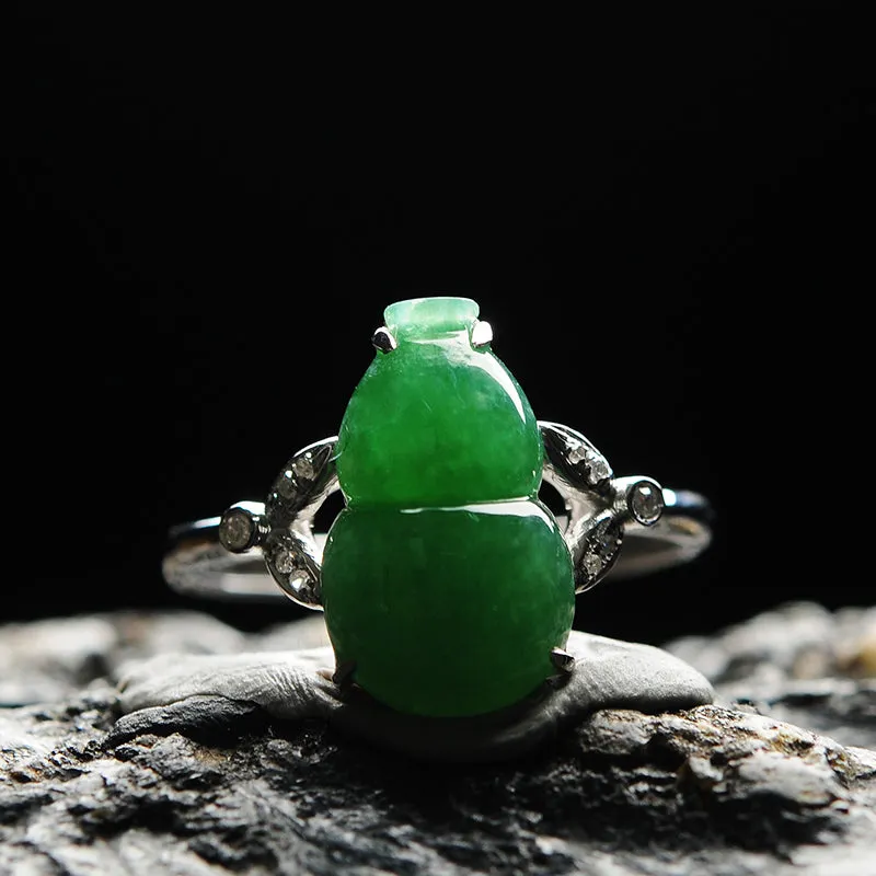 Natural Jade Ring Jadeite Gold Gourd Ring RG61