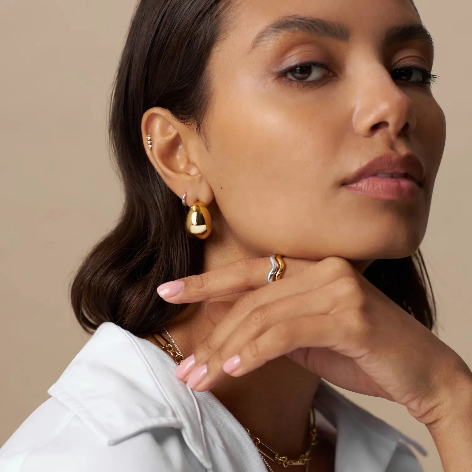 Orelia Gold Statement Domed Tapered Earrings
