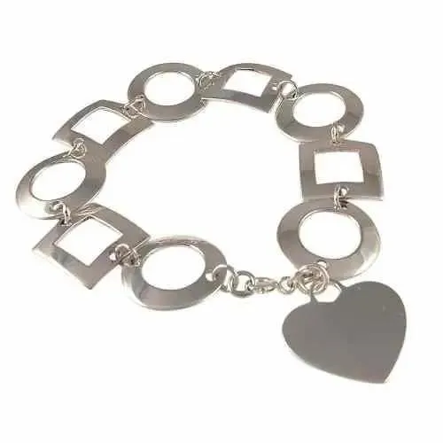 Personalised Sterling Silver Circle and Square Link Bracelet