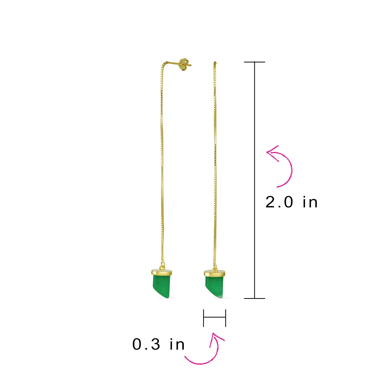 Protection Amulet Italian Horn Dangle Gemstone Earrings in Green Jade and Gold