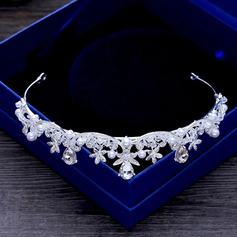 "Edith" - Wedding Pearl and Cubic Zirconia Tiara - Available in Silver and Gold