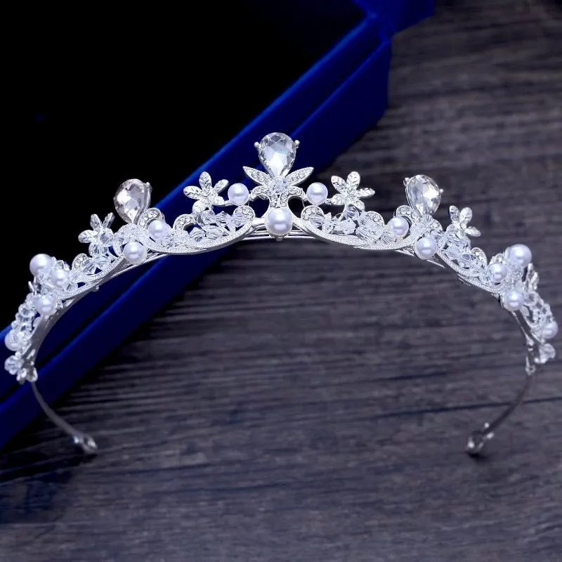 "Edith" - Wedding Pearl and Cubic Zirconia Tiara - Available in Silver and Gold