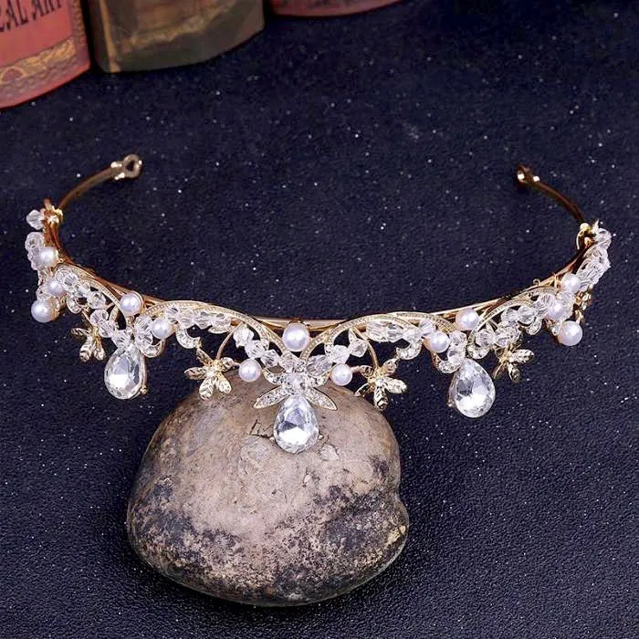 "Edith" - Wedding Pearl and Cubic Zirconia Tiara - Available in Silver and Gold