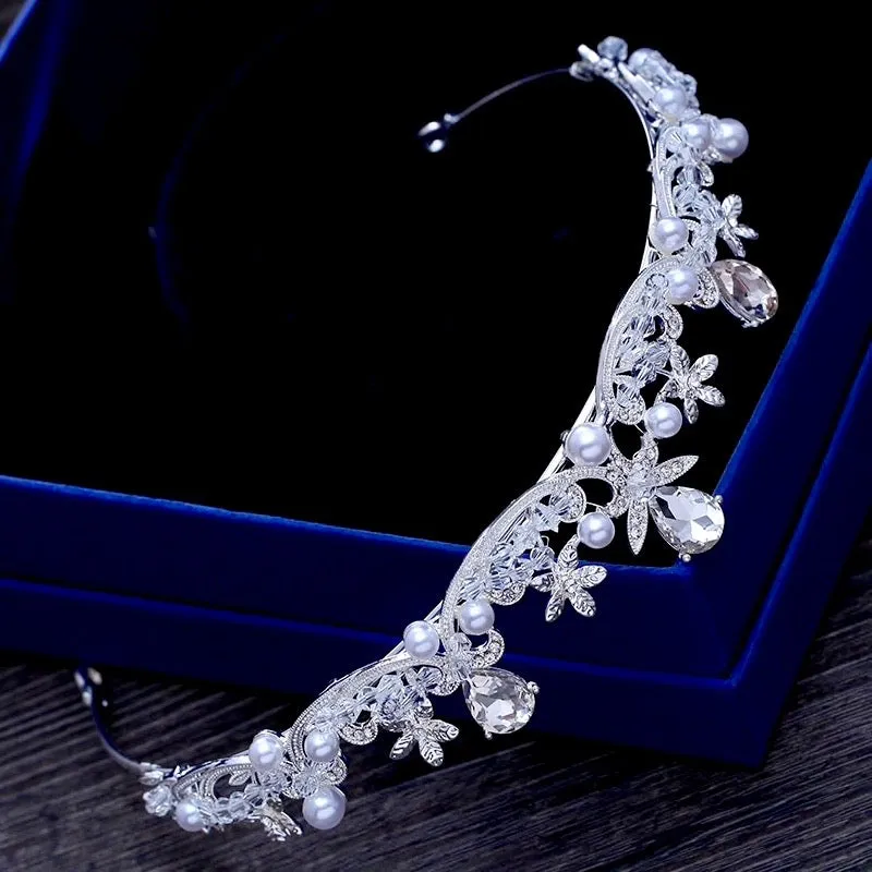 "Edith" - Wedding Pearl and Cubic Zirconia Tiara - Available in Silver and Gold